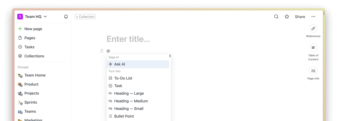 Screenshot showing a simple editor experience in Saga.
